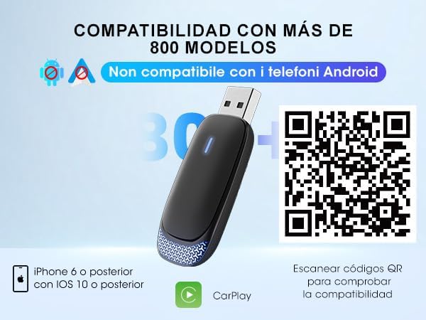 Wireless Carplay Adapter for iPhone, Convert Wired to Apple Carplay Wireless Adapter, Mini Size with Bluetooth 5.30 WiFi 2.4/5.8 GHz, Plug and Play, Connection Stable No Delay