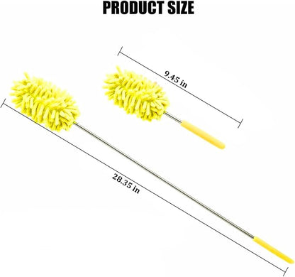 2PCS Car Interior Duster with Extension Pole, 9.45" to 28.35" Microfiber Soft Vehicle Dash Dusting Detailing Wash Brushes, Automotive Dash Cleaning Tool, Universal for SUV RV Truck (Yellow)