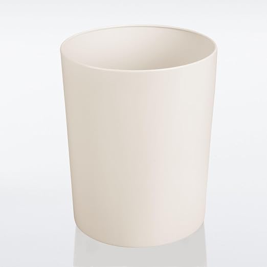 mDesign Round Metal Small 1.7 Gallon Recycle Trash Can Wastebasket, Garbage Container Bin for Bathrooms, Kitchen, Bedroom, Home Office - Durable Stainless Steel - Mirri Collection - Cream/Beige