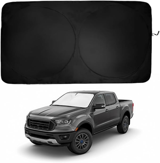 Windshield Sun Shade | Compatible for Ford Ranger (2019-2026) | Certified 99.87% UVB & 99.02% UVA Car Sun Shade. Award Winning Sunshade - Patented Technology | Car Shades by Kinder Fluff