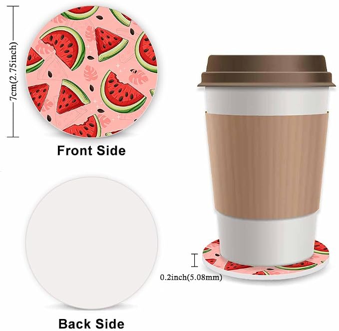 Cute Watermelon Steering Wheel Cover for Women,Universal Auto Steering Wheel 14-15 Inch Car Interior Accessories with 2PCS Car Coasters,Suitable for Men and Women