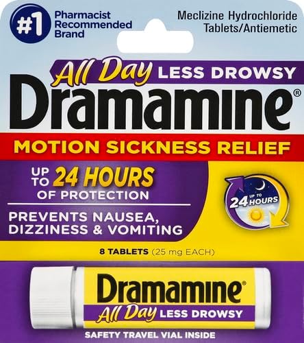 Dramamine Motion Sickness Relief Less Drowsey Formula, 8 Count (Pack of 2)