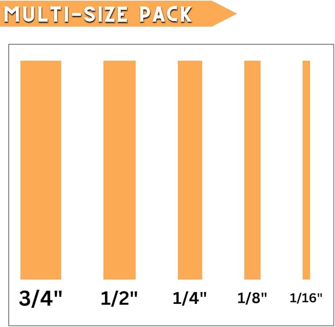 5 Rolls Pinstripe Tape - Masking Tape 1/16", 1/8", 1/4", 1/2", 3/4" - Thin Painters Masking Automotive Tape for DIY, Car, Auto, Paint, Art, Tumblers (Orange)