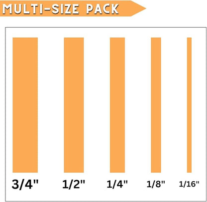 5 Rolls Pinstripe Tape - Masking Tape 1/16", 1/8", 1/4", 1/2", 3/4" - Thin Painters Masking Automotive Tape for DIY, Car, Auto, Paint, Art, Tumblers (Orange)