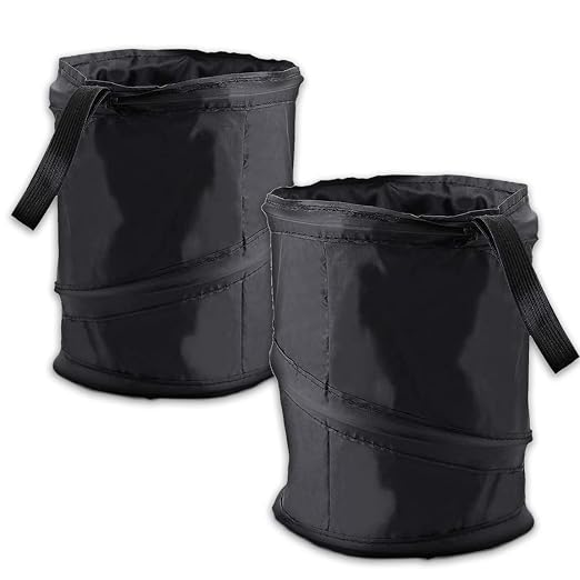 ZONETECH Universal Traveling Portable Car Trash Can - Black Collapsible Pop-up Leak Proof Trash Can- for Garbage to Organize Car, Waste Basket Bin, Rubbish Bucket (2 Pack)