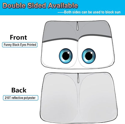 Gven Windshield Sun Shade for 2017-2026 Tesla Model Y/Model 3 Sunshade Accessories Foldable Sunshade (Fit 2025-2026 Model Y Juniper / 2024 Model 3 Highland) Blocks UV Rays Keep Car Cool (Grey Eyes)