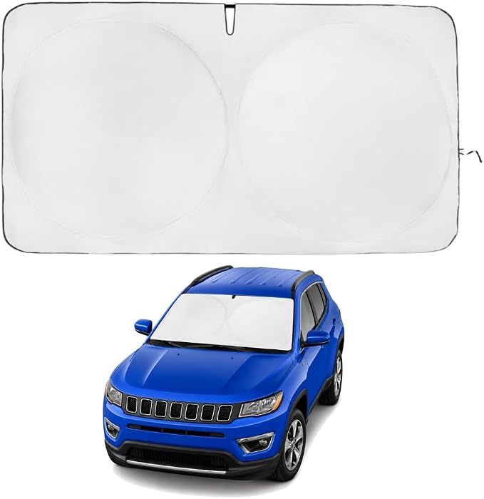 Windshield Sun Shade | Compatible for Jeep Compass (2017-2024) | Certified 99.87% UVB & 99.02% UVA Car Sun Shade. Award Winning Sunshade - Patented Technology | Car Shades by Kinder Fluff