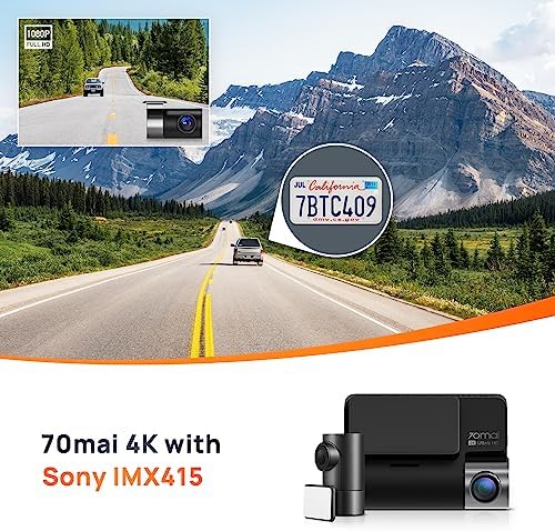 【A800S+UP02 Hardwire Kit】 70mai 4K Dash Cam A800S, Front and Rear, Super Night Vision with Sony IMX415, 3'' IPS LCD, Built in GPS, 70mai Hardwire Kit, Parking Mode, ADAS, Loop Recording