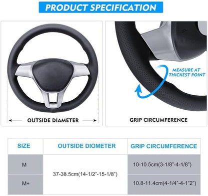 Carodi Leather Steering Wheel Cover, Breathable Non-Slip Design, Soft and Comfortable Feeling, Universal 15 Inch Auto Car Steering Wheel Stitch on Wrap（Size M, Black）