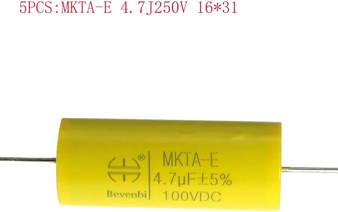 MEETOOT 5pcs Audio Frequency Divider Axial Capacitance MKTA-E 4.7J100V Polypropylene Film Capacitor for Audio Amplifier, Divider, Fan Lamp, Household Appliances, Car Speakers