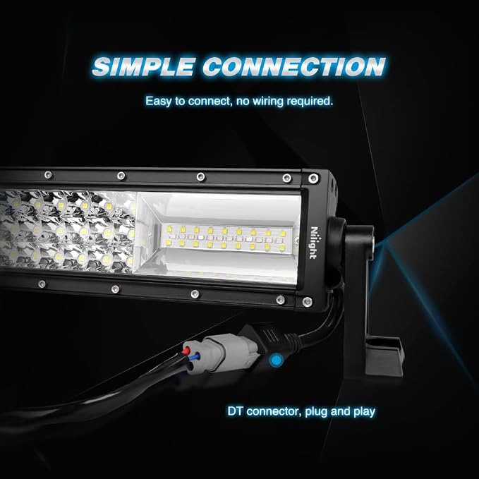 Nilight - 18101C-A LED Light Bar 22Inch 270W White & Amber Triple Row 13500LM Flood Spot Combo Led Bar Off Road Lights for Trucks with Wiring Harness Kit,2 Years Warranty