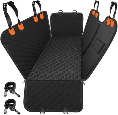 Mancro Dog Car Seat Cover, 2026 Upgraded 600D Heavy Duty Waterproof & Scratch-Resistant Dog Hammock for Car, Back Seat Pet Cover for Dogs with Sedan, Trucks and SUVs, Standard, Black-Orange