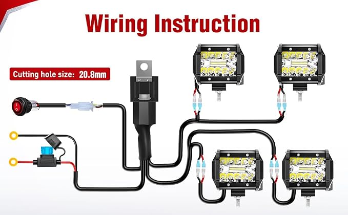 Nilight 4PCS 4 Inch 18W Spot Led Light Bars LED Work Lights Led Fog Lights Off Road Driving Lights with Off Road Wiring Harness