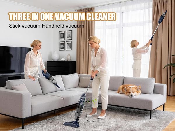Vacuum Cleaner for Home Powerful Suction Lightweight Self-standing 16.4ft Cord HEPA Filter 3-in-1 Handheld with 180°Left-Right Steering for Pet Hair Hard Floors Vinyl Carpet Car Office (VA001)