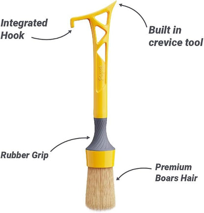 Boars Hair Detailing Brush, 3 in 1 Patent Pending in House Design from Proper. Detail Automotive Interior or Exterior, get Professional Results with Proper Detail Brushes Car Detailing