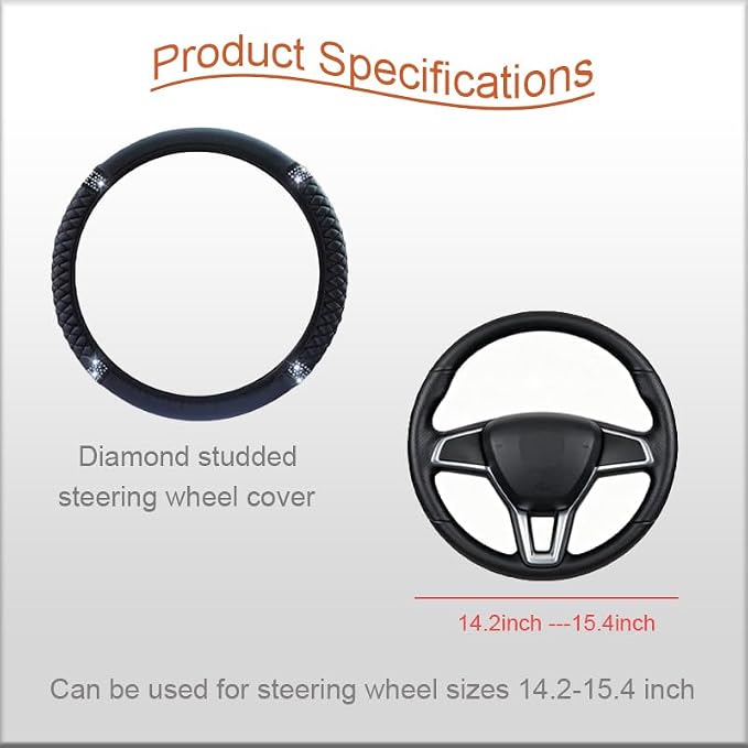 Microfiber Leather Steering Wheel Cover with Anti-Slip Lining Universal Car Accessory for Steering Wheel with a Diameter of 14.5-15 inch (Black)