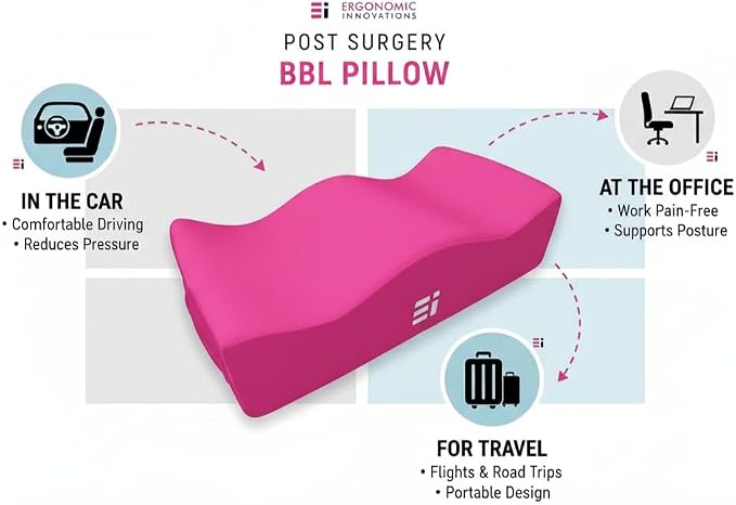BBL Pillow After Surgery for Sitting - Brazilian Butt Lift Recovery Must Haves, Butt Pillow for Sitting After Surgery, Pain & Pressure Relief for Home, Office, Driving, BBL Supplies & Accessories Pink