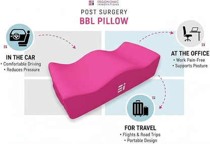 BBL Pillow After Surgery for Sitting - Brazilian Butt Lift Recovery Must Haves, Butt Pillow for Sitting After Surgery, Pain & Pressure Relief for Home, Office, Driving, BBL Supplies & Accessories Pink