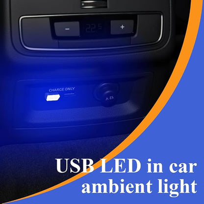 4PCS USB LED Car Interior Atmosphere Lamp, Plug-in USB Decor Night Light, Portable Auto Ambient Lighting Kit, Universal Car Interior Accessories LED Night Light for Most Cars (Blue)