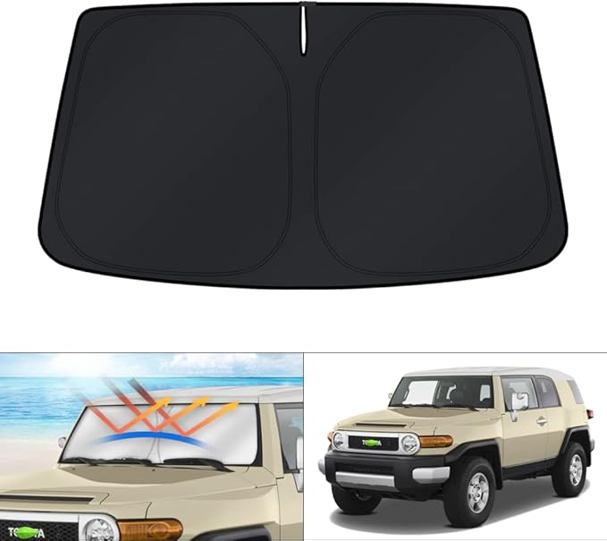 KUST Windshield Sun Shade for Toyota FJ Cruiser 2007-2014 Window Accessories Sunshade Sun Protector Foldable Block UV Rays Keep Cars Cooler Silver Black