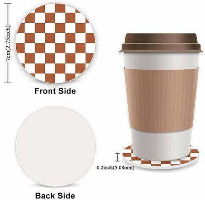 Brown Checkered Steering Wheel Cover for Women,Universal Auto Steering Wheel 14-15 Inch Car Interior Accessories with 2PCS Car Coasters,Suitable for Men and Women