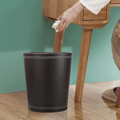 KINGFOM 3 Pack PU Leather Small Office Trash Can Wastebasket, Round Garbage Container Bin for Bathrooms, Powder Rooms, Kitchens, Home, Bedroom, High-Class Hotel, Black