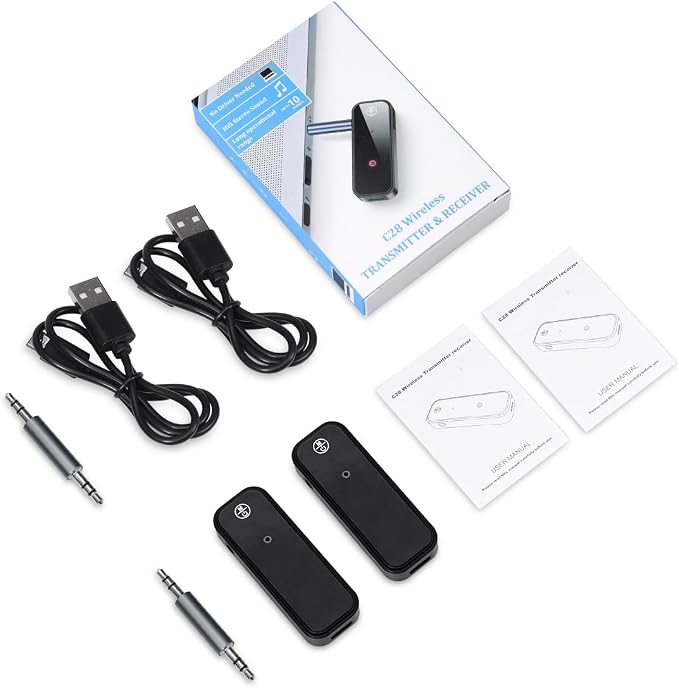 2 Pack Aux Bluetooth Adapter for Car, 2 in 1 Bluetooth 5.3 Transmitter Receiver for Headphones Car Home Audio Speaker, Portable 3.5mm Wireless Audio Receiver, Hands-Free Call