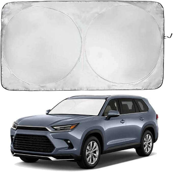 Windshield Sun Shade | Compatible for Toyota Grand Highlander (2024-2026) | Certified 99.87% UVB & 99.02% UVA Car Sun Shade. Award Winning Sunshade - Patented Technology | Car Shades by Kinder Fluff