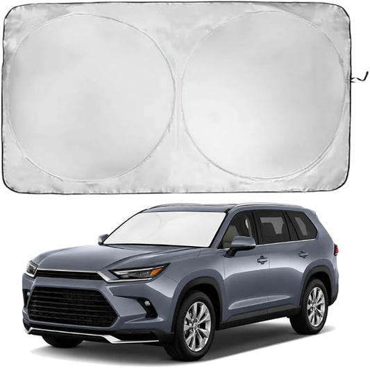 Windshield Sun Shade | Compatible for Toyota Grand Highlander (2024-2026) | Certified 99.87% UVB & 99.02% UVA Car Sun Shade. Award Winning Sunshade - Patented Technology | Car Shades by Kinder Fluff