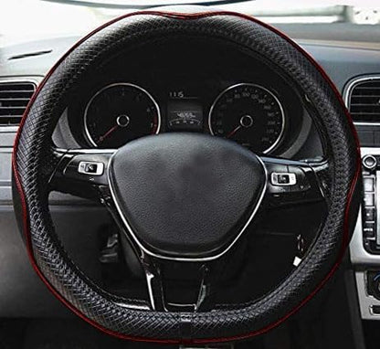 Mayco Bell Flat Bottom Steering Wheel Cover Anti-Slip,Safety,Soft,Breathable,Durable,Full Surround,Comfortable Grip Microfiber Leather (D-Shape,Black Red)