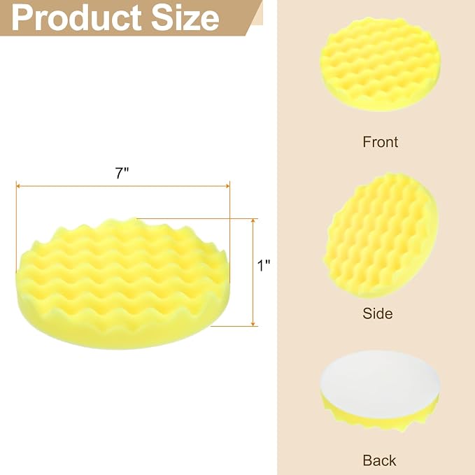 HARFINGTON 3pcs Buffing Sponge Pads 7" Polishing Wheel Waffle Finishing Grip Pad Car Buffer Polisher with Hook and Loop Back for Car Detailing Polishing Waxing, Yellow
