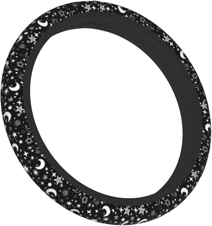 Black and White Star Moon Steering Wheel Covers Non Slip Neoprene Steering Wheel Protector Cover Universal 15 Inch for Men Women Car Truck