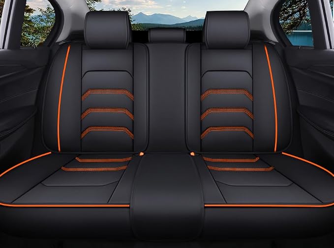 Comfortable Leather Auto Car Seat Covers 5 Seats Full Set Universal Fit (Black & Orange)