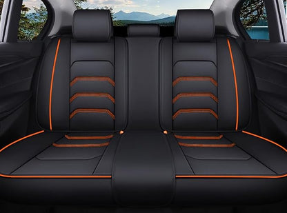Comfortable Leather Auto Car Seat Covers 5 Seats Full Set Universal Fit (Black & Orange)