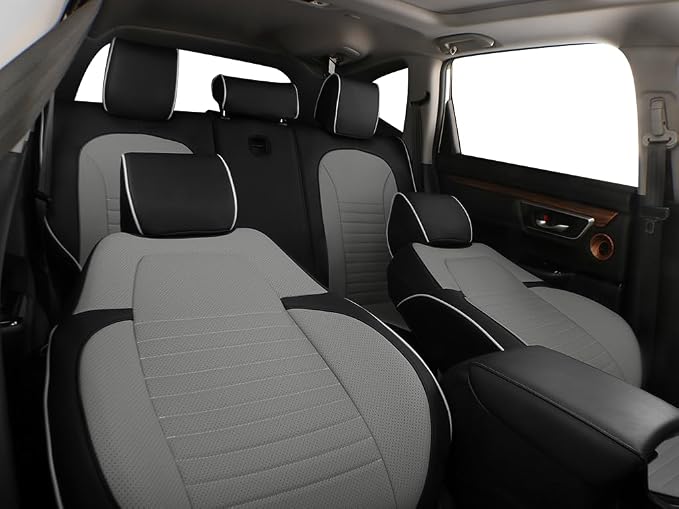 EKR CRV Seat Covers Custom Fit for Honda CRV 2015 2016 Full Set Car Seat Cover for SUV, Leather Truck Seat Protectors,Faux Leather(Black/Gray)