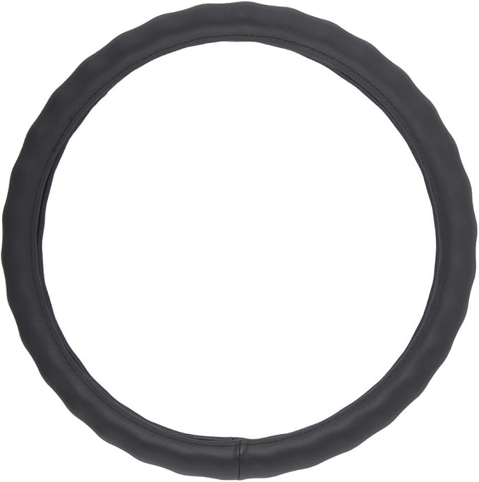 BDK SW-899-LK Black Leather Car Steering Wheel Cover Large Size 15.5 to 16 inch, Easy Installation