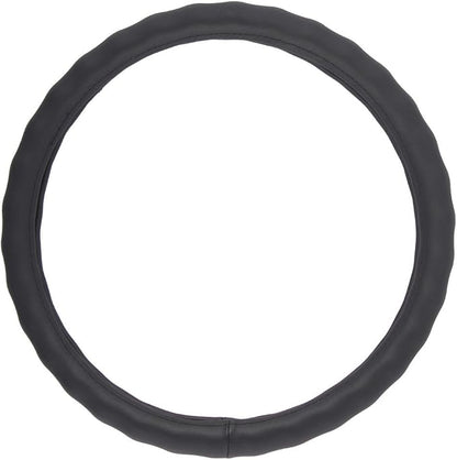 BDK SW-899-LK Black Leather Car Steering Wheel Cover Large Size 15.5 to 16 inch, Easy Installation