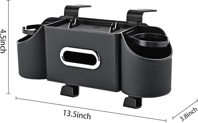 Back Seat Car Organizer,4 in 1 Multifunctional Car Back Seat Storage Box with Drink Cup Holder Tissue Box, for Hold Phone,Snacks, Drinks, Handbag-Black