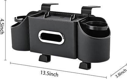 Back Seat Car Organizer,4 in 1 Multifunctional Car Back Seat Storage Box with Drink Cup Holder Tissue Box, for Hold Phone,Snacks, Drinks, Handbag-Black