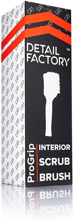 Detail Factory - ProGrip Interior Scrub Brush - Soft Bristles - Rubber Grip for Maximum Stability and Comfort - Curved Head Profile for Better Clearance - Solar Flare