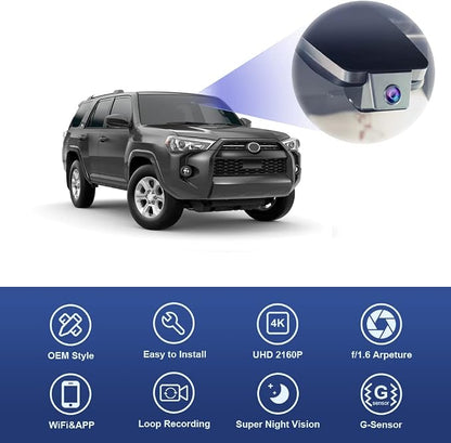 Fitcamx 4K Dash Cam Suitable for Toyota 4Runner 2020-2024 TRD Sport Limited Pro Off-Road Venture SR5 Premium, OEM Look, 2160P UHD Video, WiFi&APP, G-Sensor, Loop Recording, Easy to Use, 64GB Card
