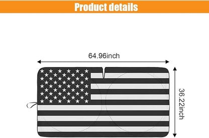 American Flag Car Windshield Sun Shade, Foldable Car Front Window Sunshade for Car SUV Truck, Auto Interior Sun Protection Cover, Blocks UV Rays & Keeps Your Vehicle Cool (USA B&W Flag, X-Large)
