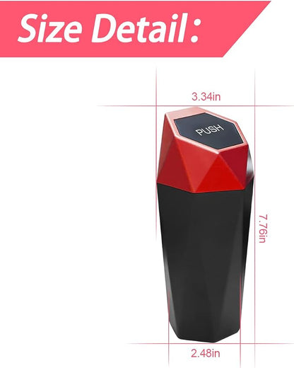 2PCS Car Trash Can with Lid, Mini Portable Auto Garbage Can, Small Leakproof Diamond Design Trash Dustbin, Waterproof Vehicle Rubbish Bins for Automotive Car, Home, Office, Kitchen, Bedroom (Red,2)
