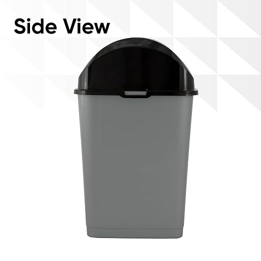 Superio Small Trash Can with Lid 4.5 Gallon Plastic Swing Top Garbage Can Slim Waste Bin for Under Sink/Cabinet, Laundry Room, Kitchen, Office, Bedroom, Bathroom, College Dorm, 18 Qt, Gray/Black