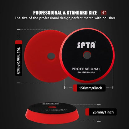 Red T10 Ultra-Fine Finishing Foam Polishing Pads, SPTA 1Pc 6.5 Inch Face for 6 Inch 150mm Backing Plate Compound Buffing Sponge Pads for Car Buffer Polisher Compounding, Polishing and Waxing -FPBFS6R
