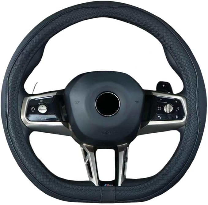 Mayco Bell Flat Bottom Size Steering Wheel Cover Anti-Slip,Safety,Soft,Breathable,Durable,Full Surround,Comfortable Grip Microfiber Leather (D-Shape,Black)