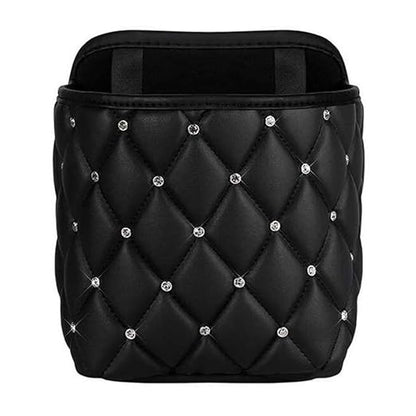 Bling Rhinestones Car Trash Can, Car Seat Back Organizer Trash Bag Auto Garbage Can Hanging Container Waste-Basket - Black