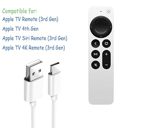 USB C Charger TV Remote Cable Fit for Apple TV 4K Siri Remote (3rd Gen), Apple TV4th Gen, iPhone 17/16/15 Air/Pro/Pro Max/Plus Charger Cable Cord Replacement (6FT)