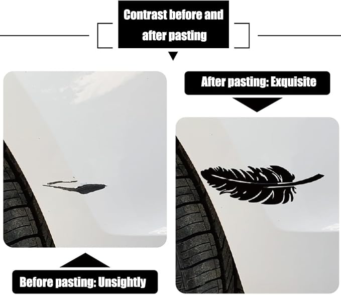 Ouliget Car Stickers Feathers Cover Scratches,Scratch Repair Decoration Vinyl Decals,Car Decoration Mirror Sticker Laptop Wall Decal,Black