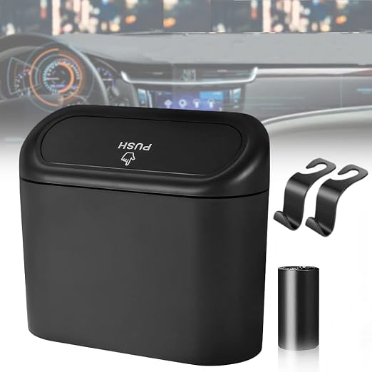 Car Trash can, mini Trunk Push Hanging Portable car Trash can with 2 Automatic Hooks and Disposable Trash Bags, Suitable for car, Home, Office
